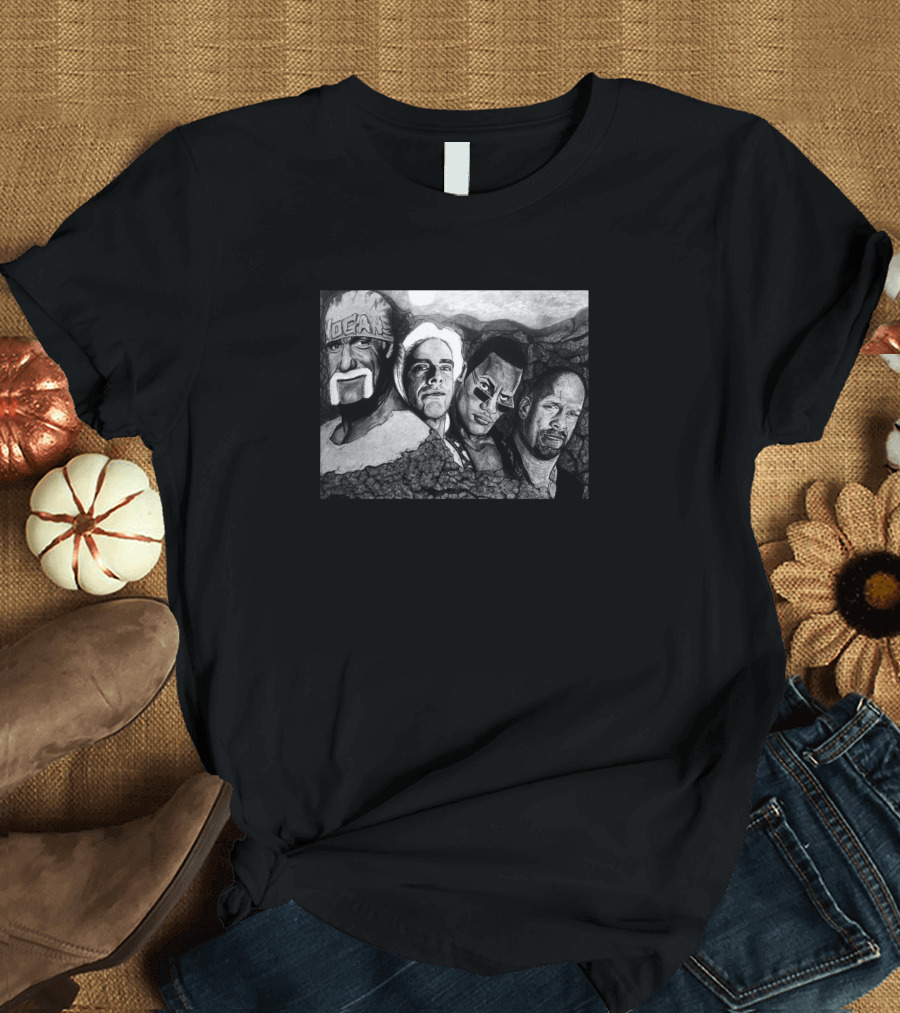 Wrestling Legends Mount Rushmore Tribute with Iconic Superstar T-Shirt
