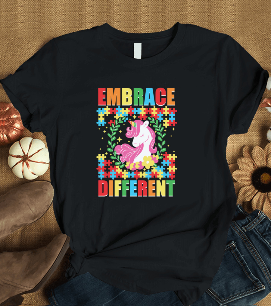 Embrace Different Unicorn Autism Awareness Puzzle T-Shirt