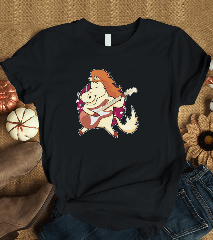 Horse Playing Guitar with Musical Notes T-Shirt