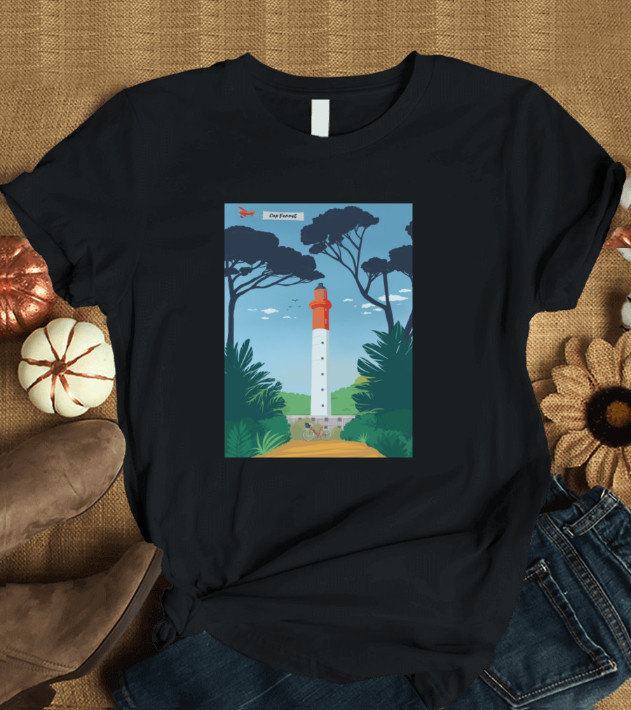 Cap Ferret Lighthouse with Pine Trees and Cycling Path T-Shirt