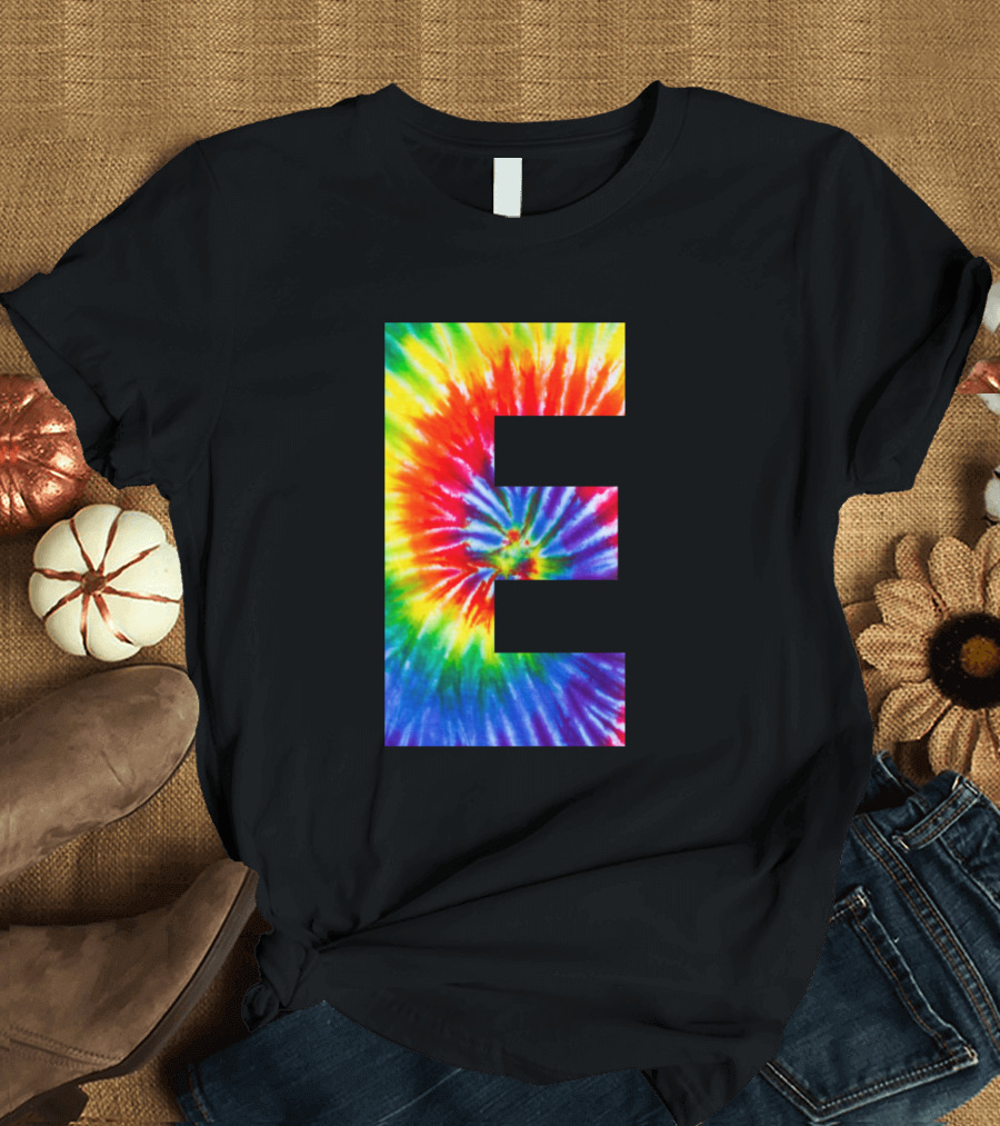 E Rainbow Spiral Tie Dye Letter T-Shirt
