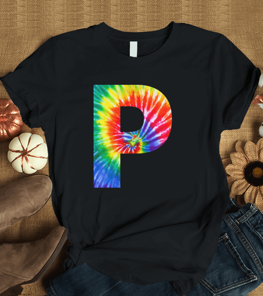 Tie Dye Letter P Rainbow Swirl T-Shirt