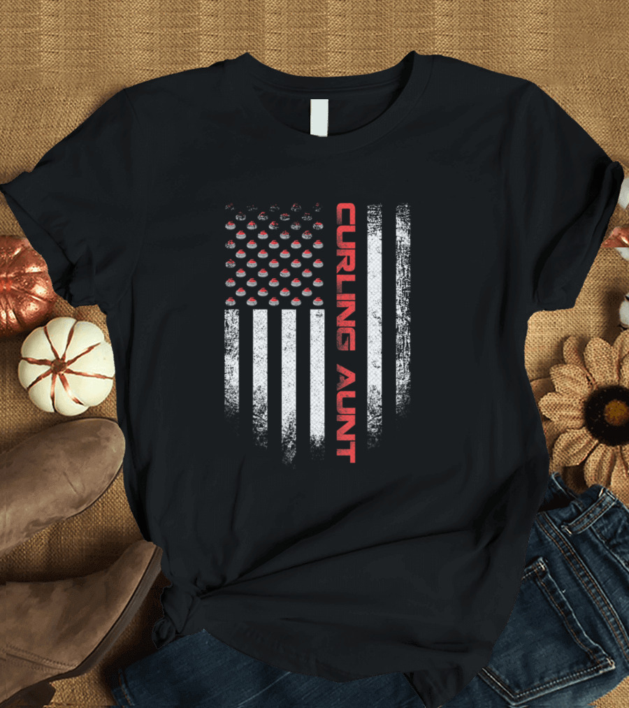 Vintage USA American Flag Curling Aunt Curler T-Shirt