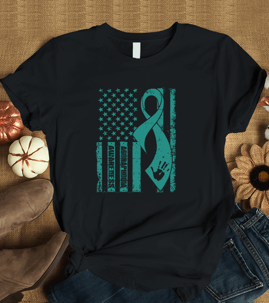 Agoraphobia Awareness Flag with Ribbon and Handprint T-Shirt