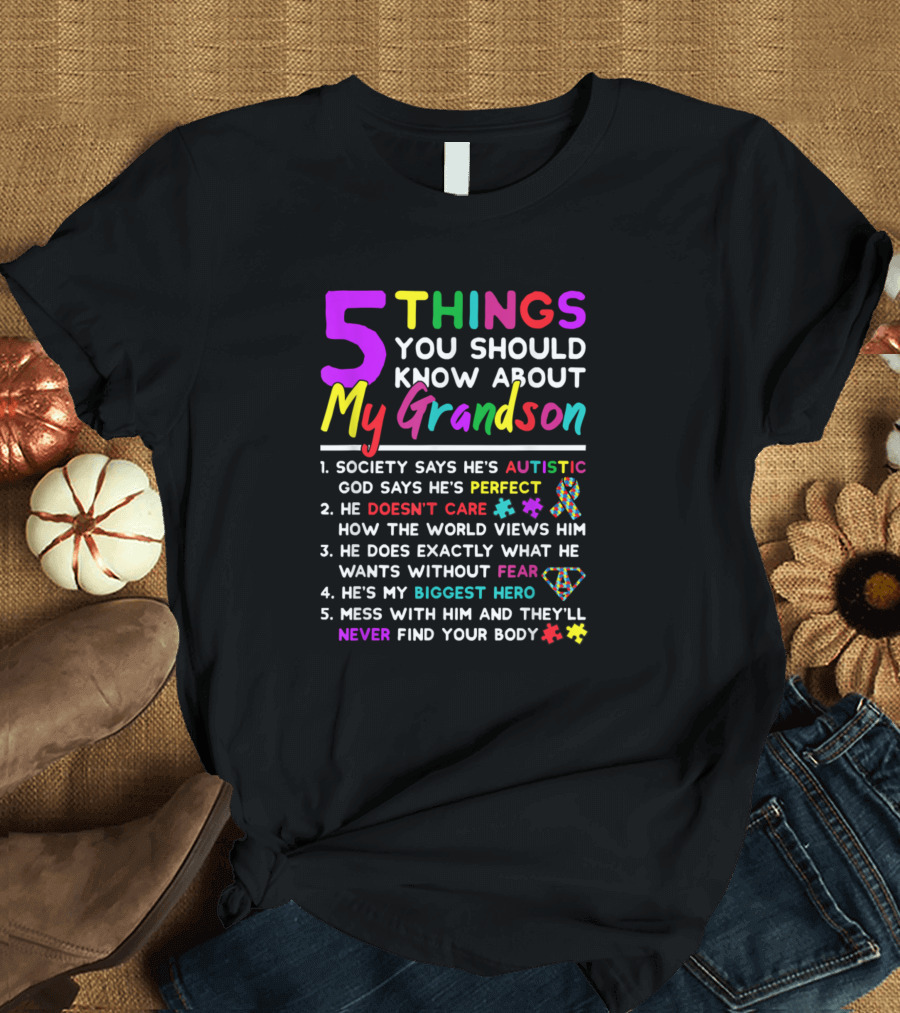 5 Things You Should Know About My Grandson Autism Awareness Autistic Hero T-Shirt