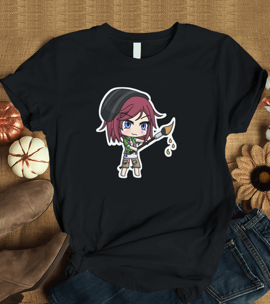 Chibi Painter with Paintbrush Anime Style Character T-Shirt