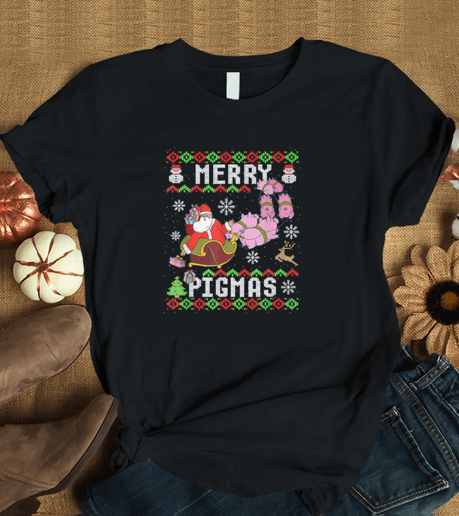 Merry Pigmas Ugly Christmas Sweater Santa Pigs T-Shirt