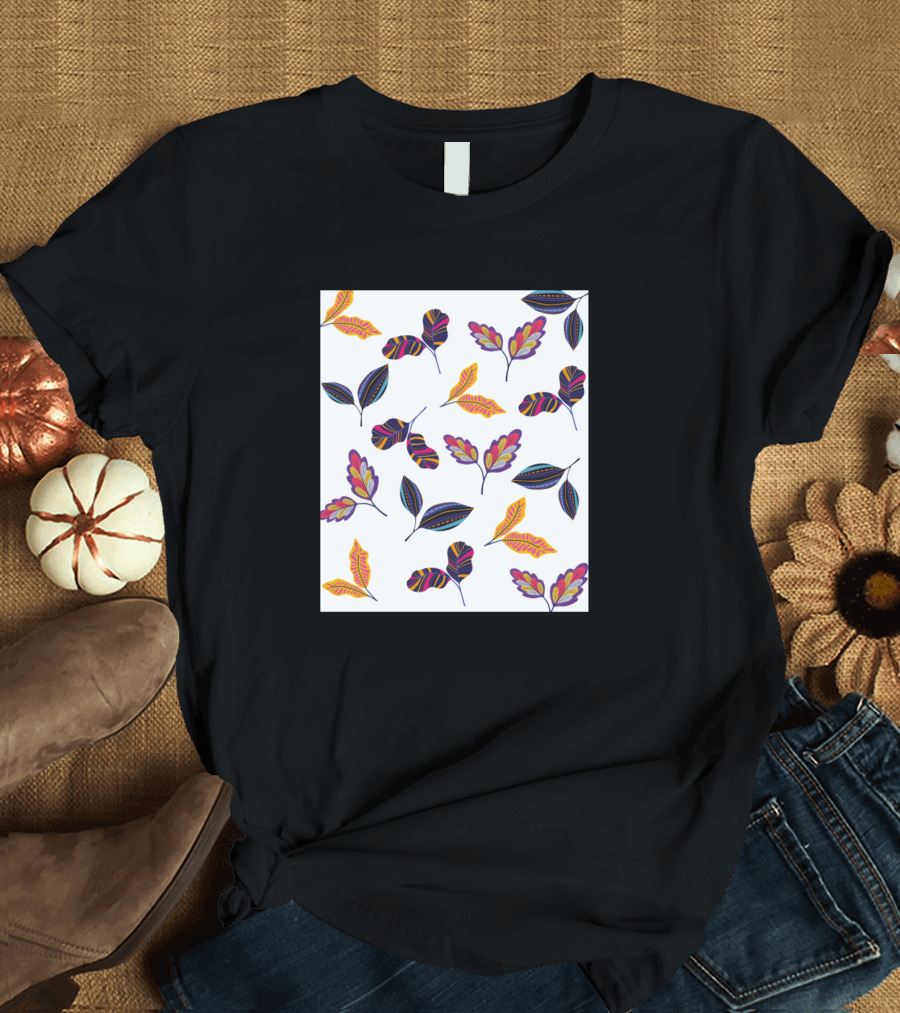 Colorful Leaves Patterns in Vibrant Autumn Hues T-Shirt