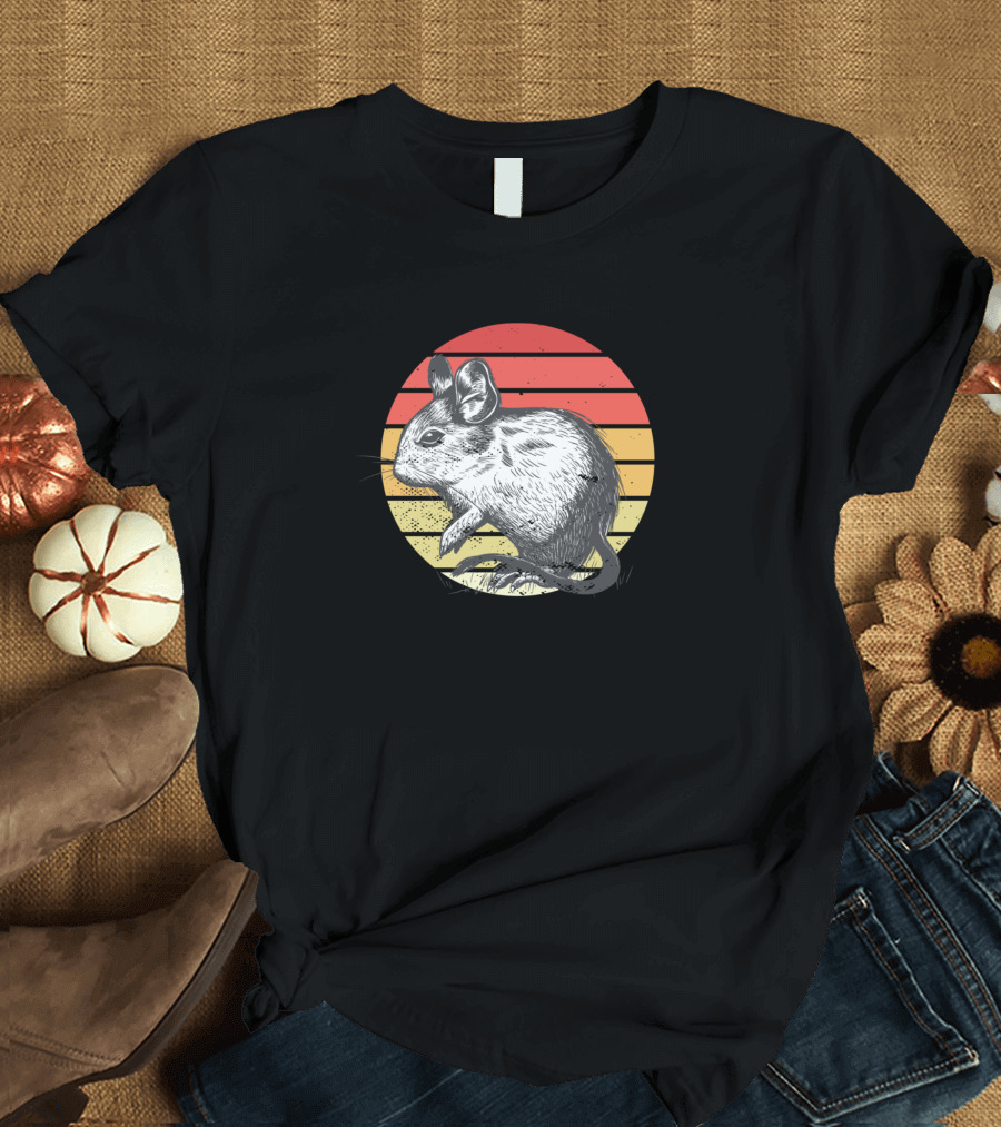 Degu With Retro Sunset Octodon Degus Vintage Circle T-Shirt