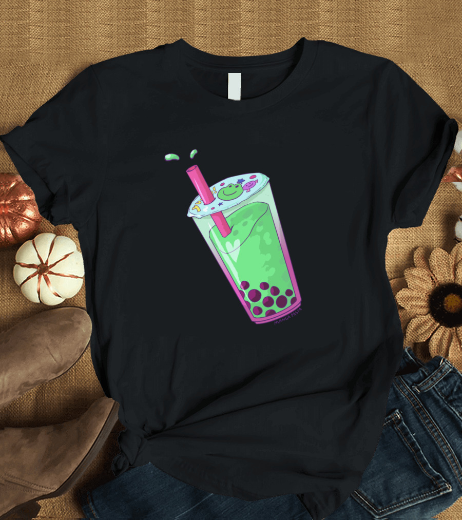 Froggy Boba Cute Green Bubble Tea with Straw Smiley Cup T-Shirt