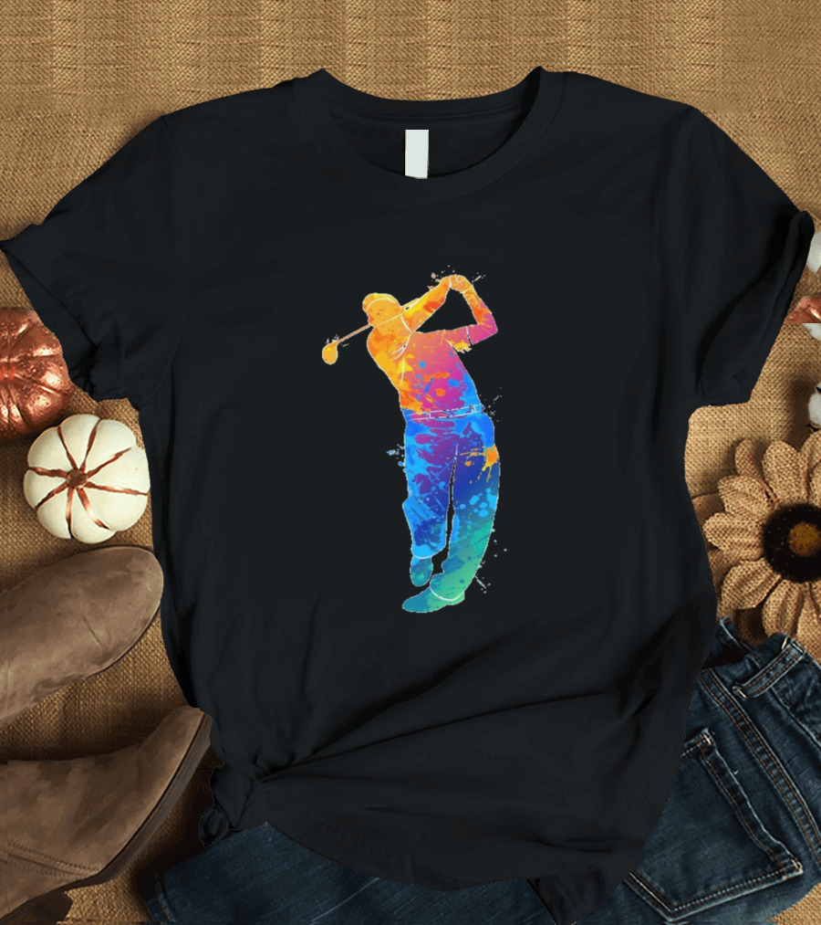 Colorful Golf Player Swing T-Shirt
