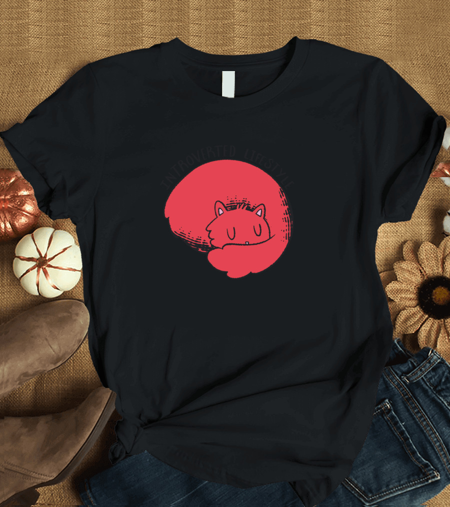 Introverted Lifestyle Sleeping Cat Cartoon T-Shirt