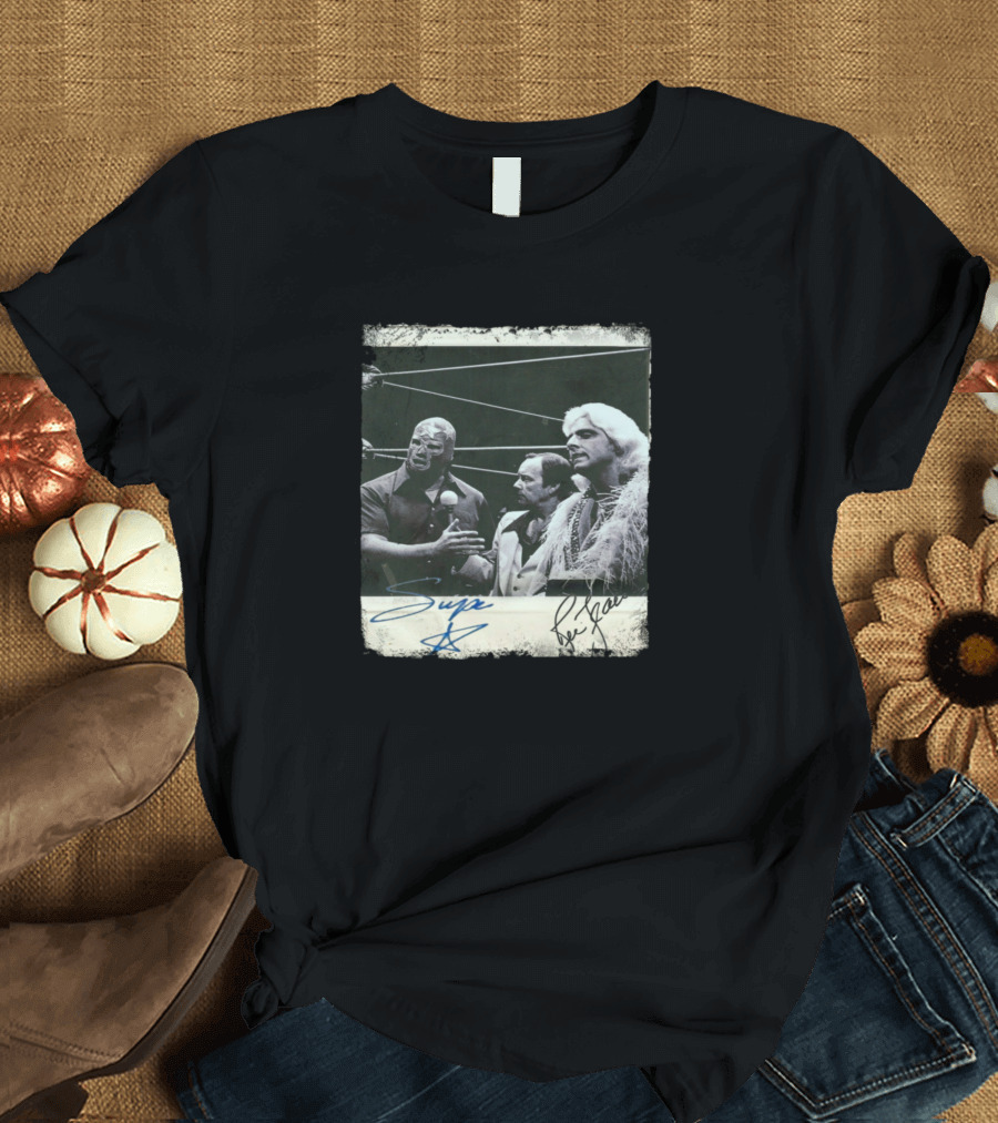 Ric Flair and The Masked Superstar Autographed Wrestling Legends T-Shirt