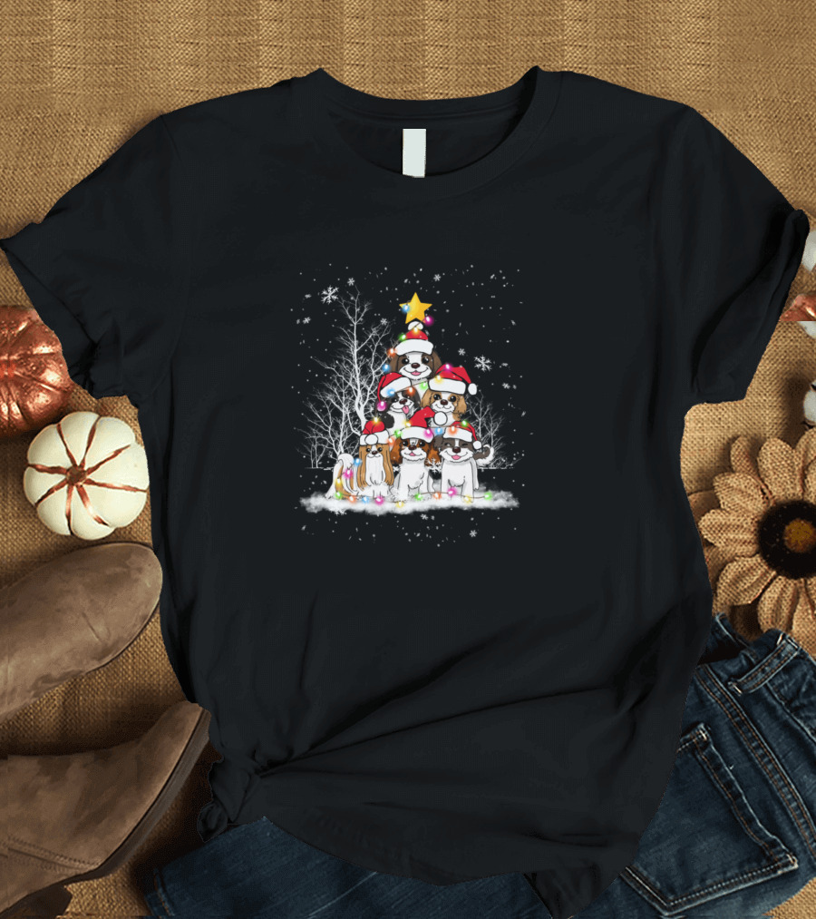 Shih Tzu Christmas Tree Santa Hat Funny Dog Lovers T-Shirt