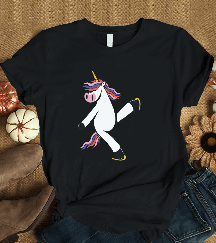 Unicorn Ice Skating with Colorful Rainbow Hair and Horn T-Shirt