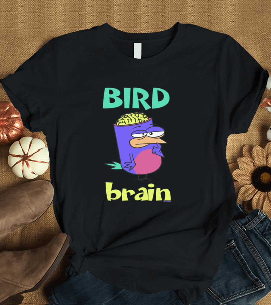 BIRDBRAIN Bird Lovers Graphic with Cartoon Bird and Brain Elements T-Shirt