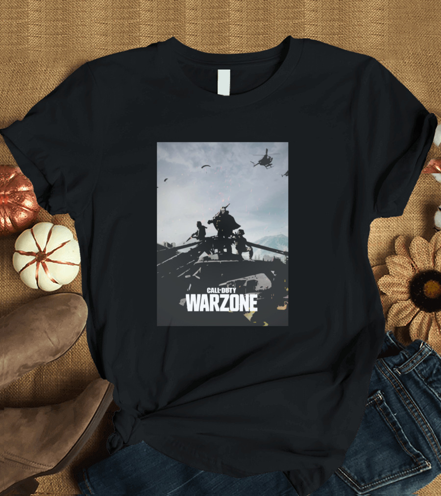 Call of Duty Warzone Black Vector Parachuting Soldiers and Helicopters T-Shirt