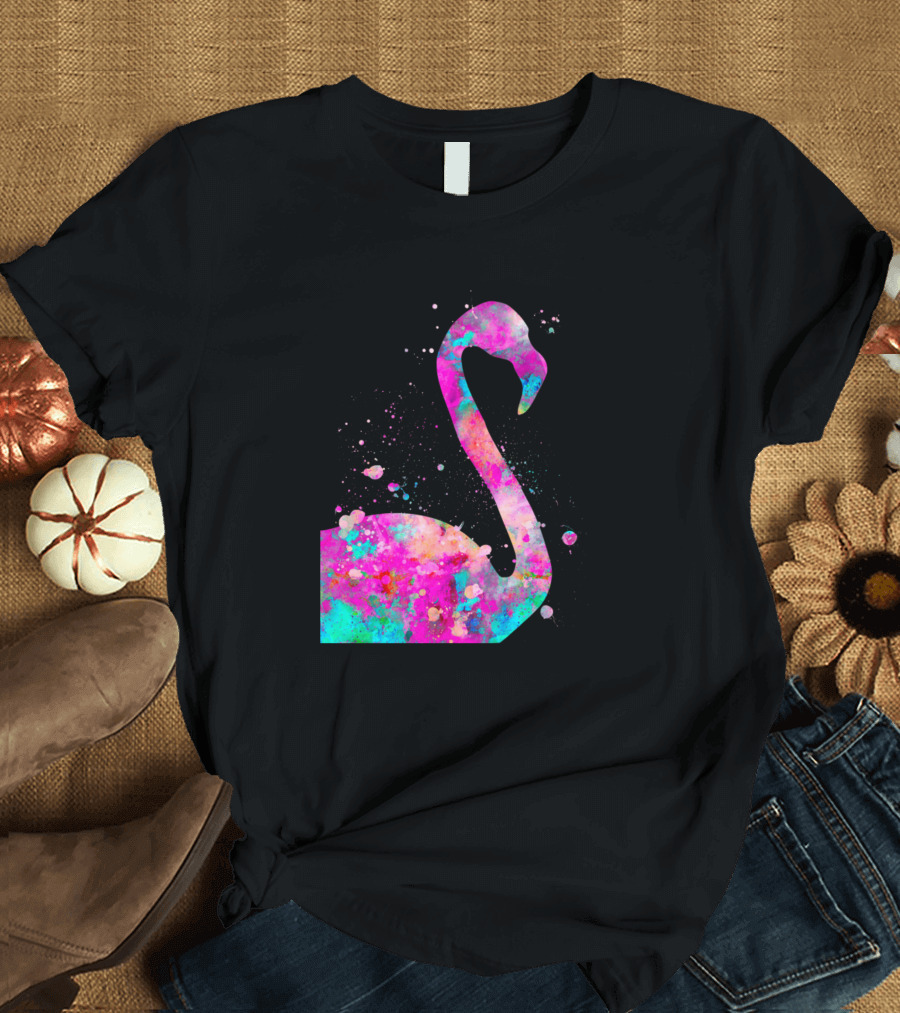 Flamingo Watercolor Neon Splash T-Shirt