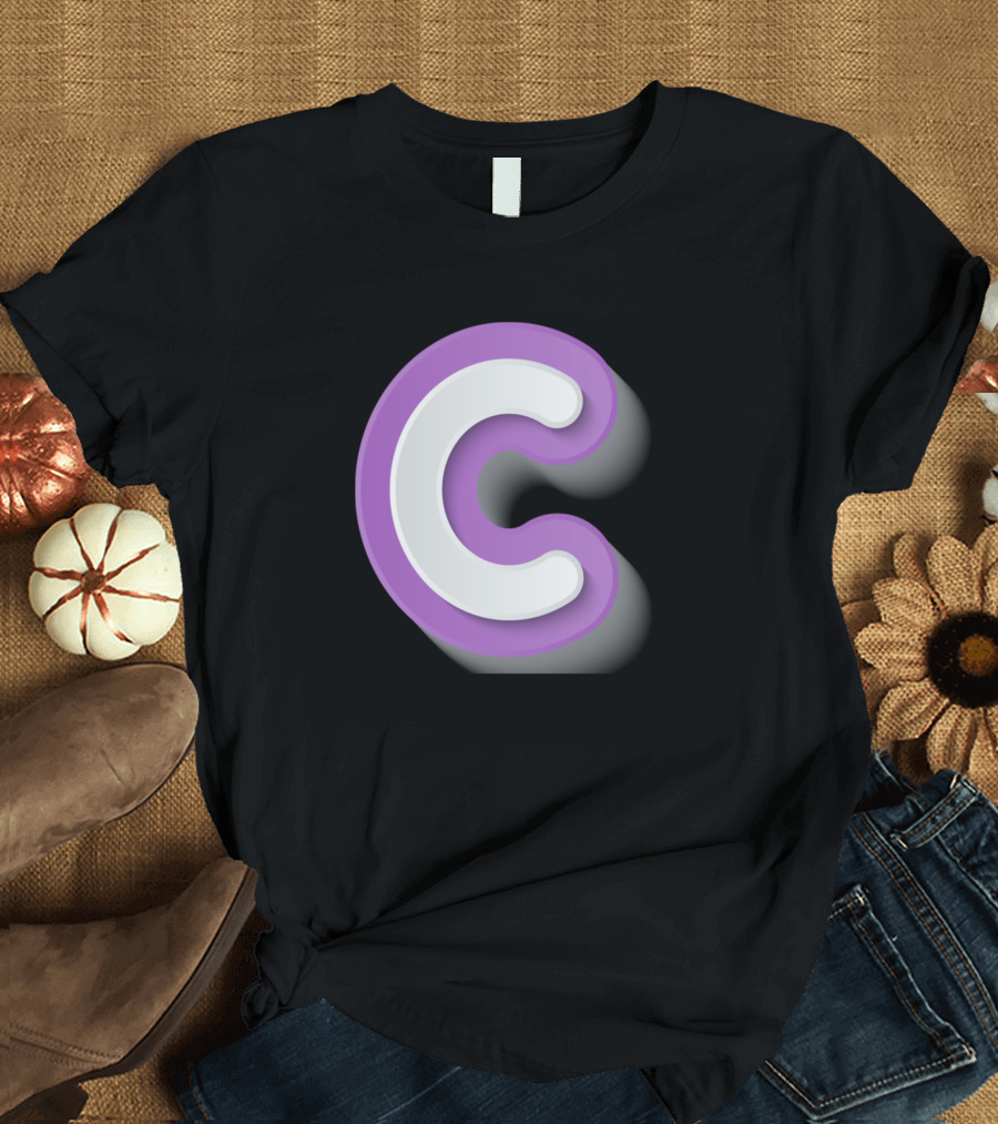 Letter C Purple Gray Shadow Alphabet T-Shirt