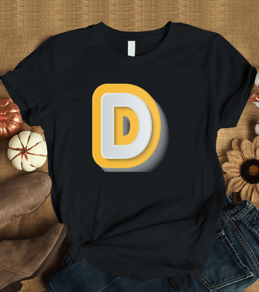 D Letter with Yellow and White 3D Layered Alphabet T-Shirt