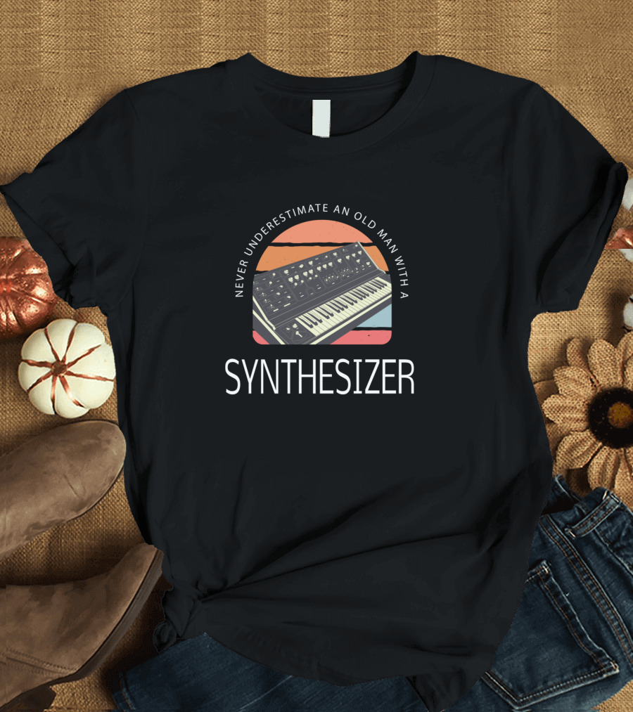 Never Underestimate An Old Man With A Synthesizer Retro Keyboard T-Shirt
