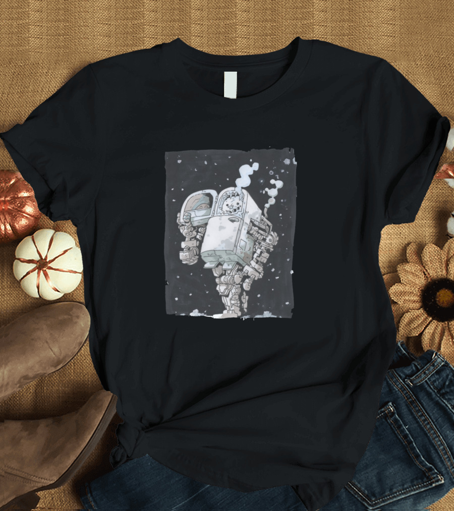Xmass Snow Man Mech Robot in Winter Snowfall T-Shirt