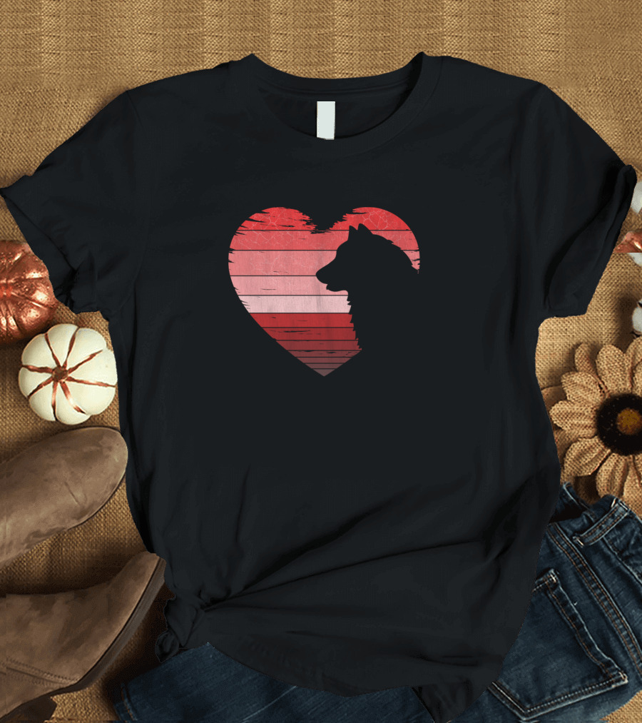 Alaskan Malamute Heart Silhouette Valentines Day Red Stripes T-Shirt