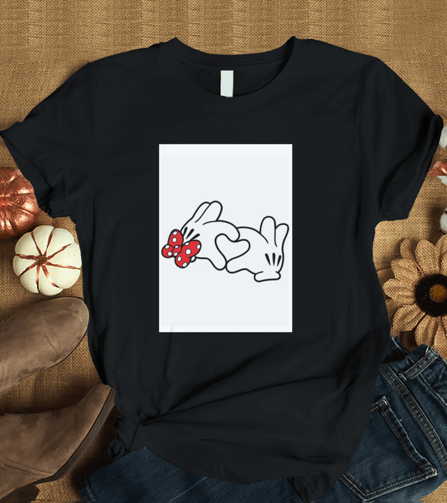 Mickey Minnie Love Heart Hands with Red Polka Dot Bow T-Shirt