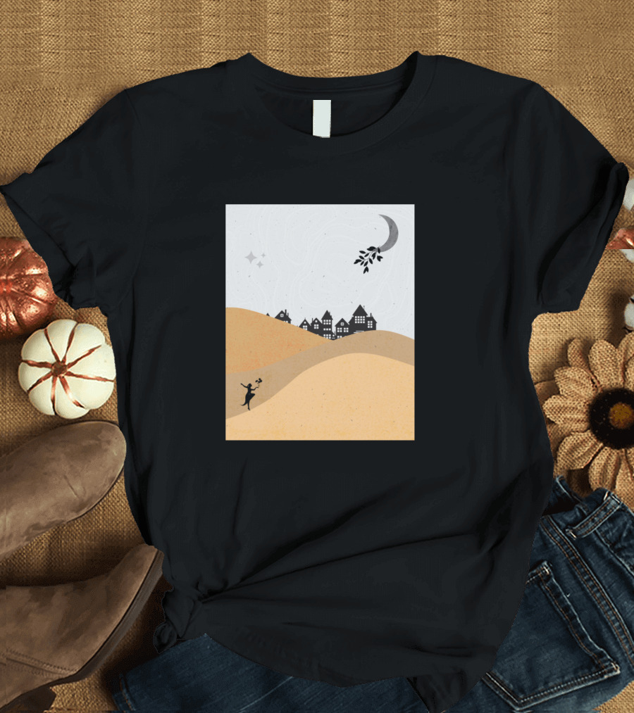 Minimalist Moonlight Girl Hill Town T-Shirt