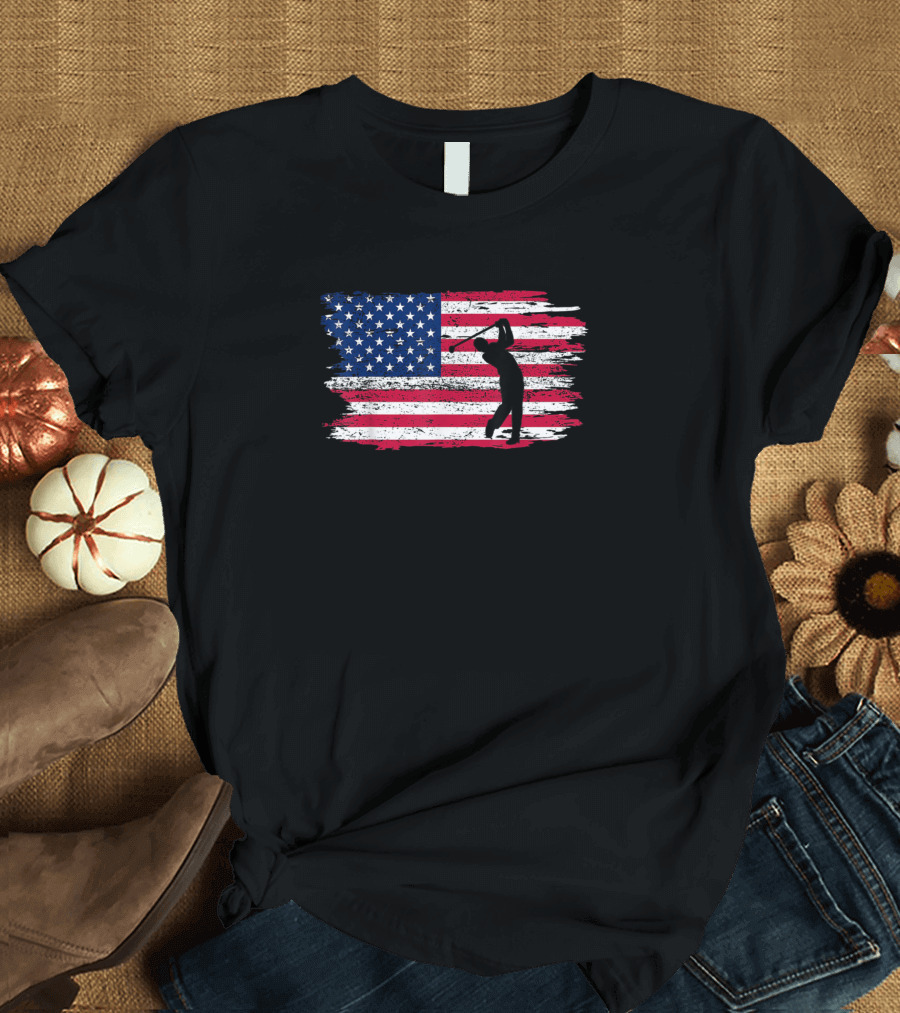 American Flag Patriotic Golf 4th July T-Shirt