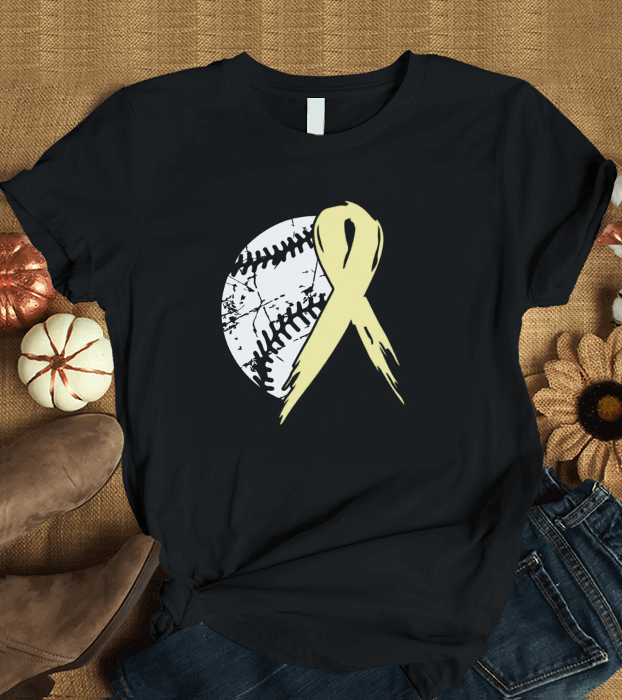 Baseball Tackle Spina Bifida Awareness Ribbon Pale Yellow T-Shirt