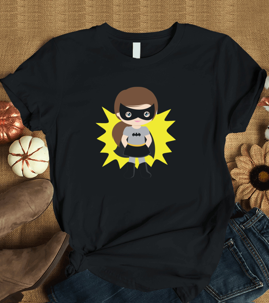 Batgirl Superhero Cartoon Character with Yellow Starburst Background T-Shirt