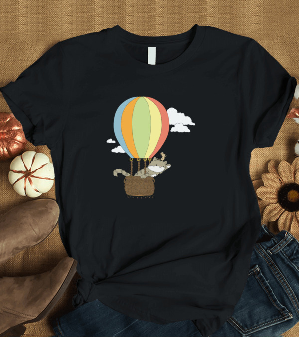 T-Shirt: Cat Flying High in Hot Air Balloon with Kitten Kitty Friend T-Shirt Cat Flying High in Hot Air Balloon with Kitten Kitty Friend T-Shirt