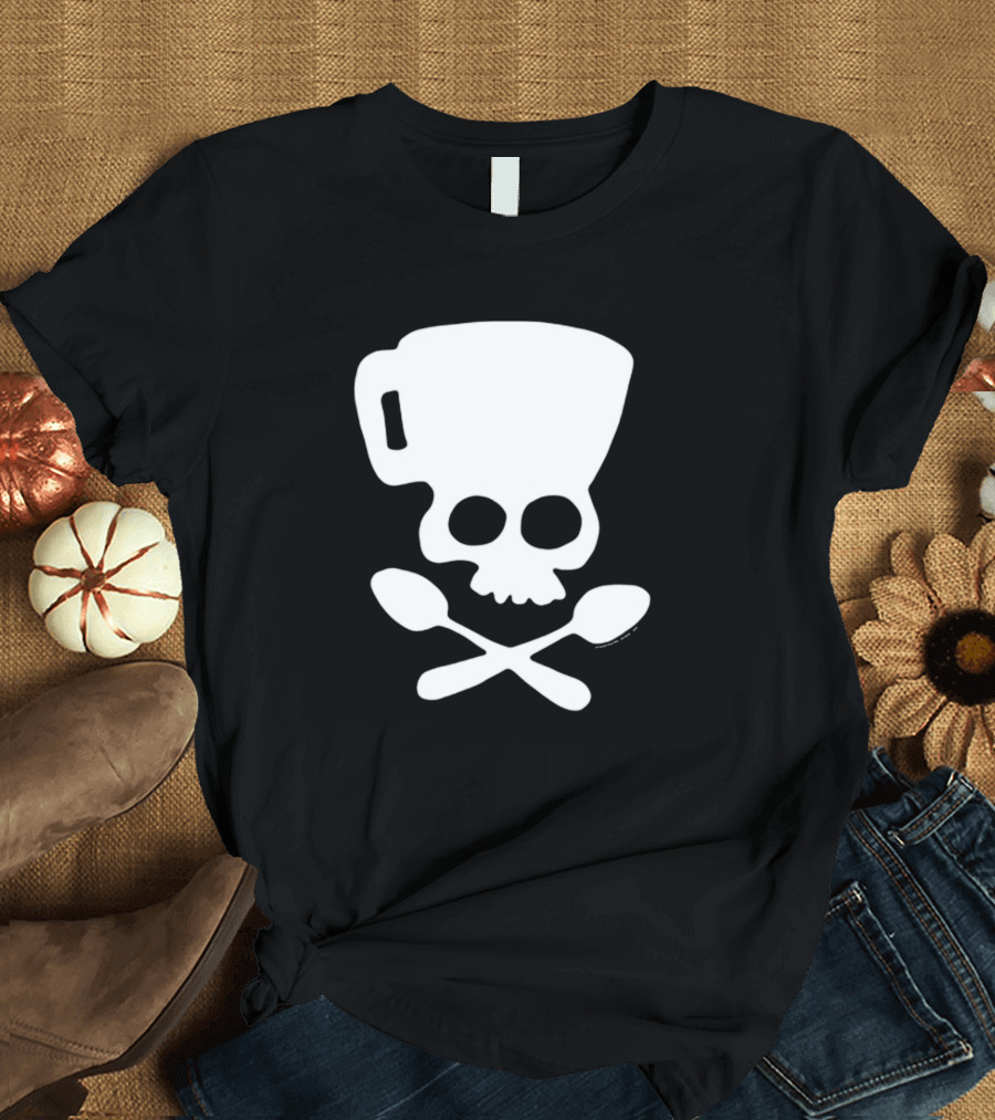 Coffee Skull and Cross Spoons Mug and Spoons Emblem T-Shirt
