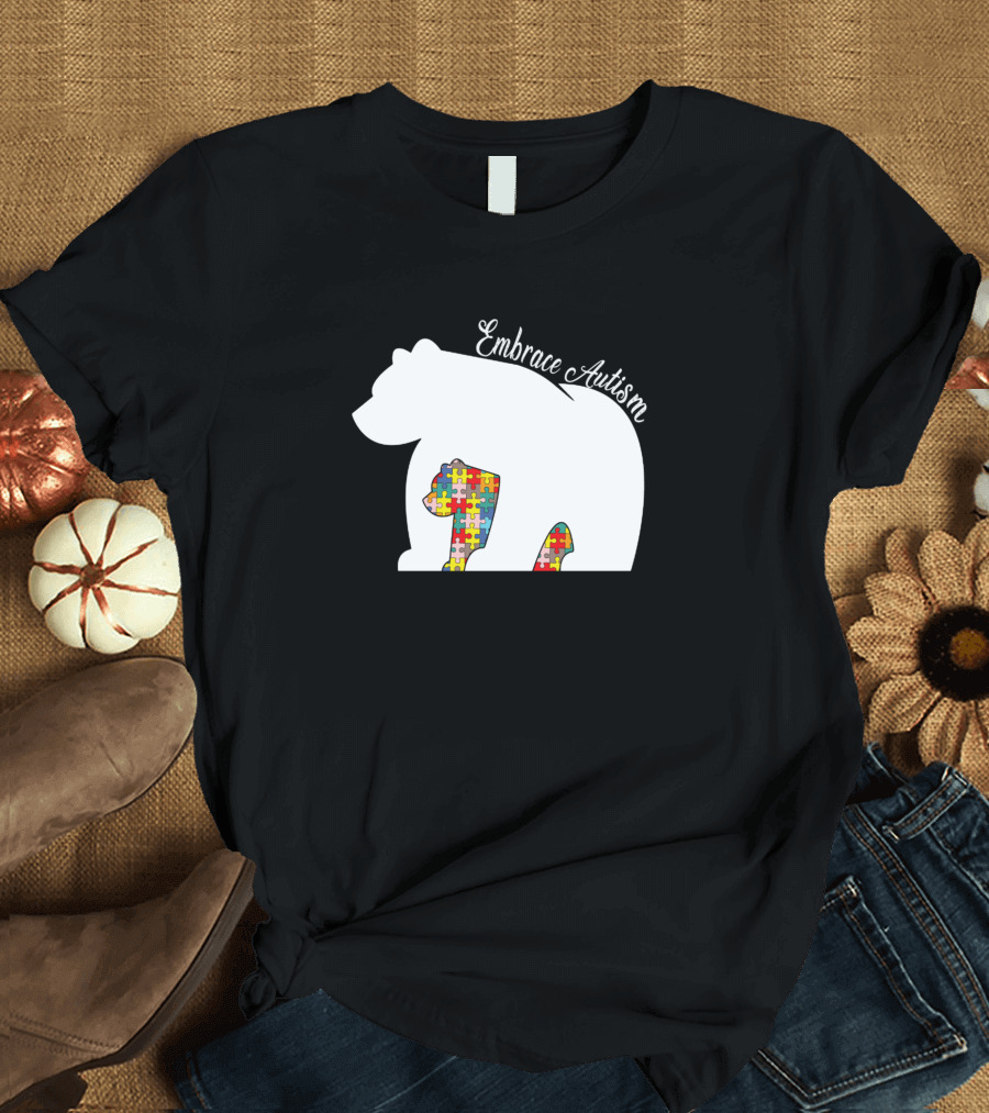 Embrace Autism Awareness Month Puzzle Bear T-Shirt