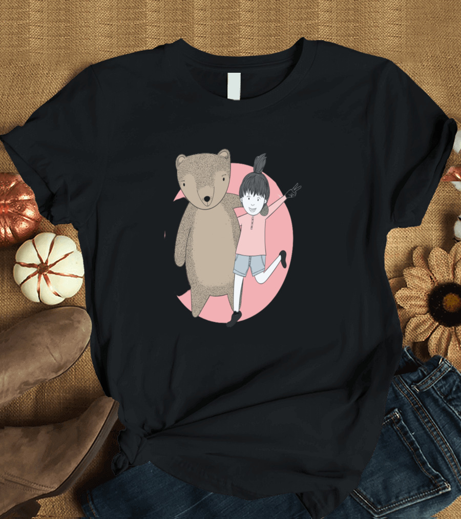 Happy With Bestfriends Bear and Girl Hugging T-Shirt