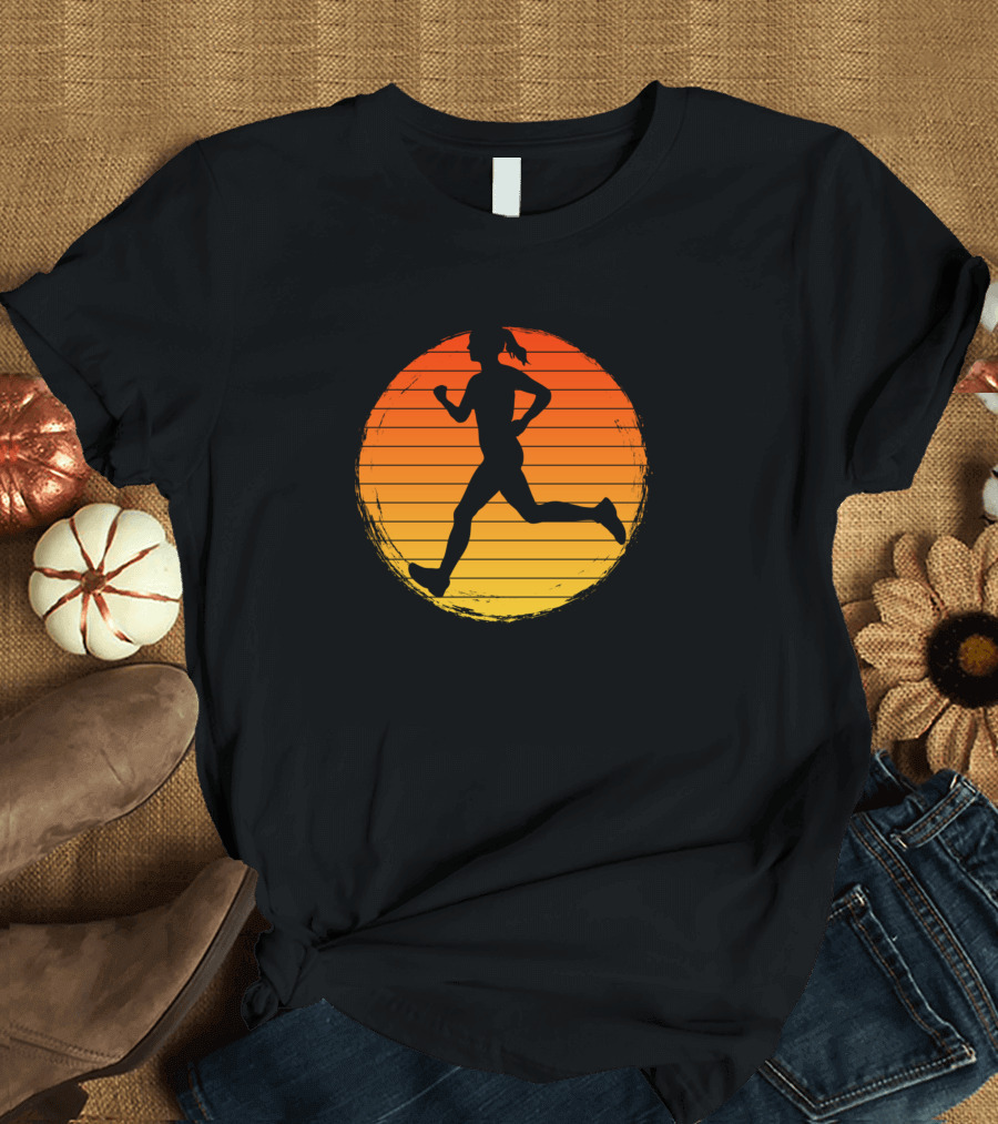Lady Runner Silhouette Against Sunset Gradient T-Shirt
