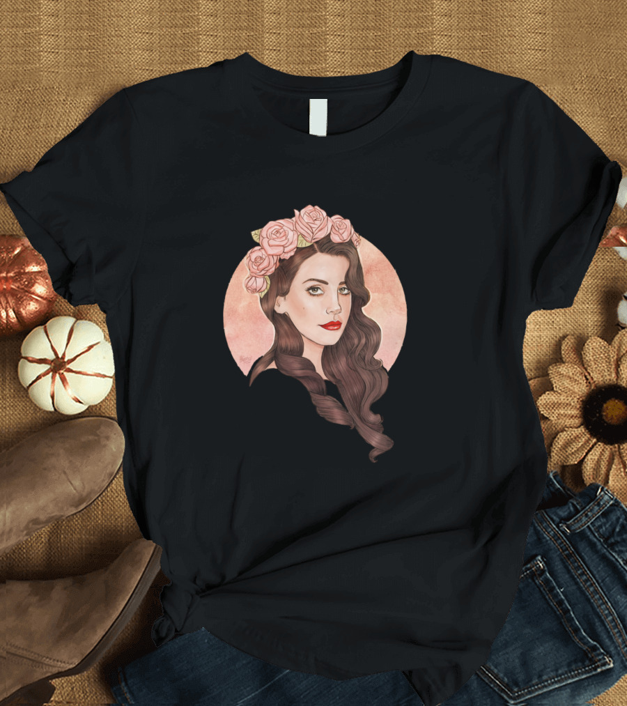 Lana Del Rey Vintage Floral Portrait with Pink Roses T-Shirt