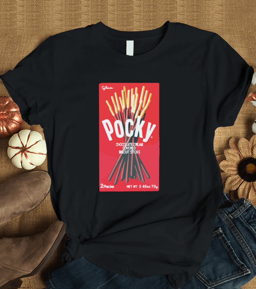 Glico Pocky Chocolate Cream Covered Biscuit Sticks 2 Pack 2.46 Oz 70g T-Shirt