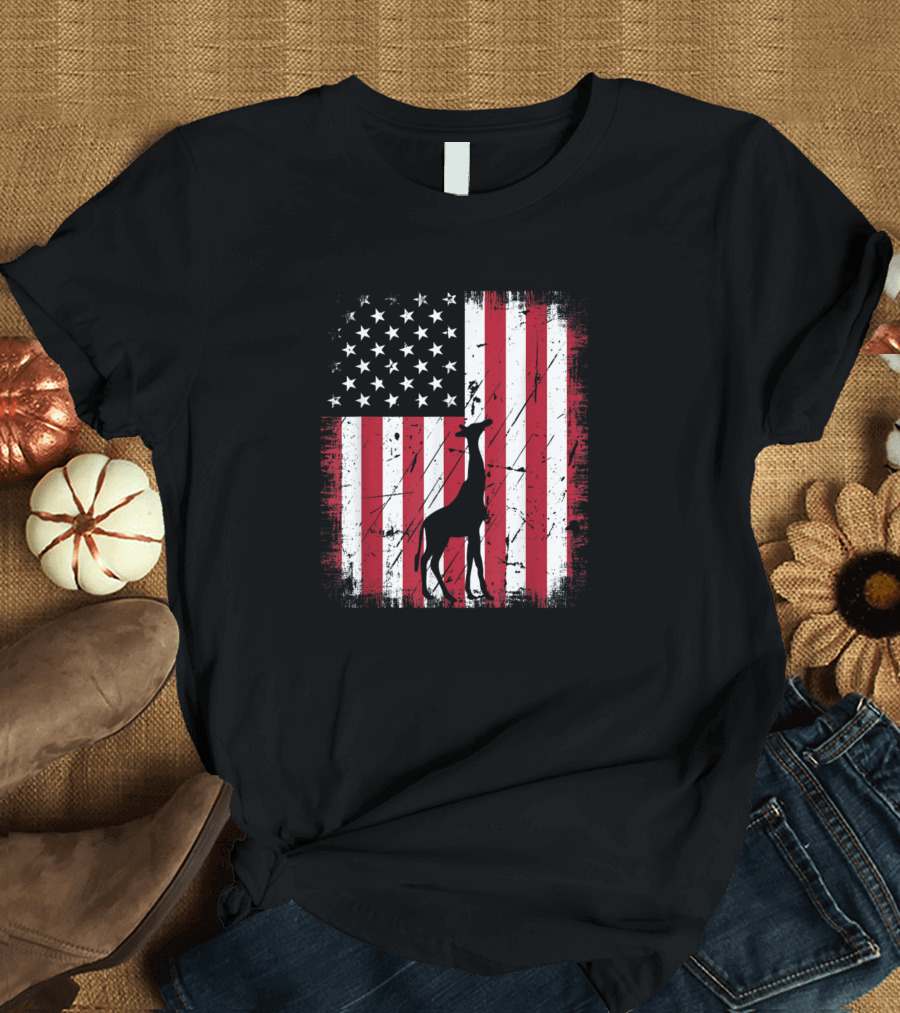 Retro Vintage Giraffe American Flag 4th of July USA T-Shirt