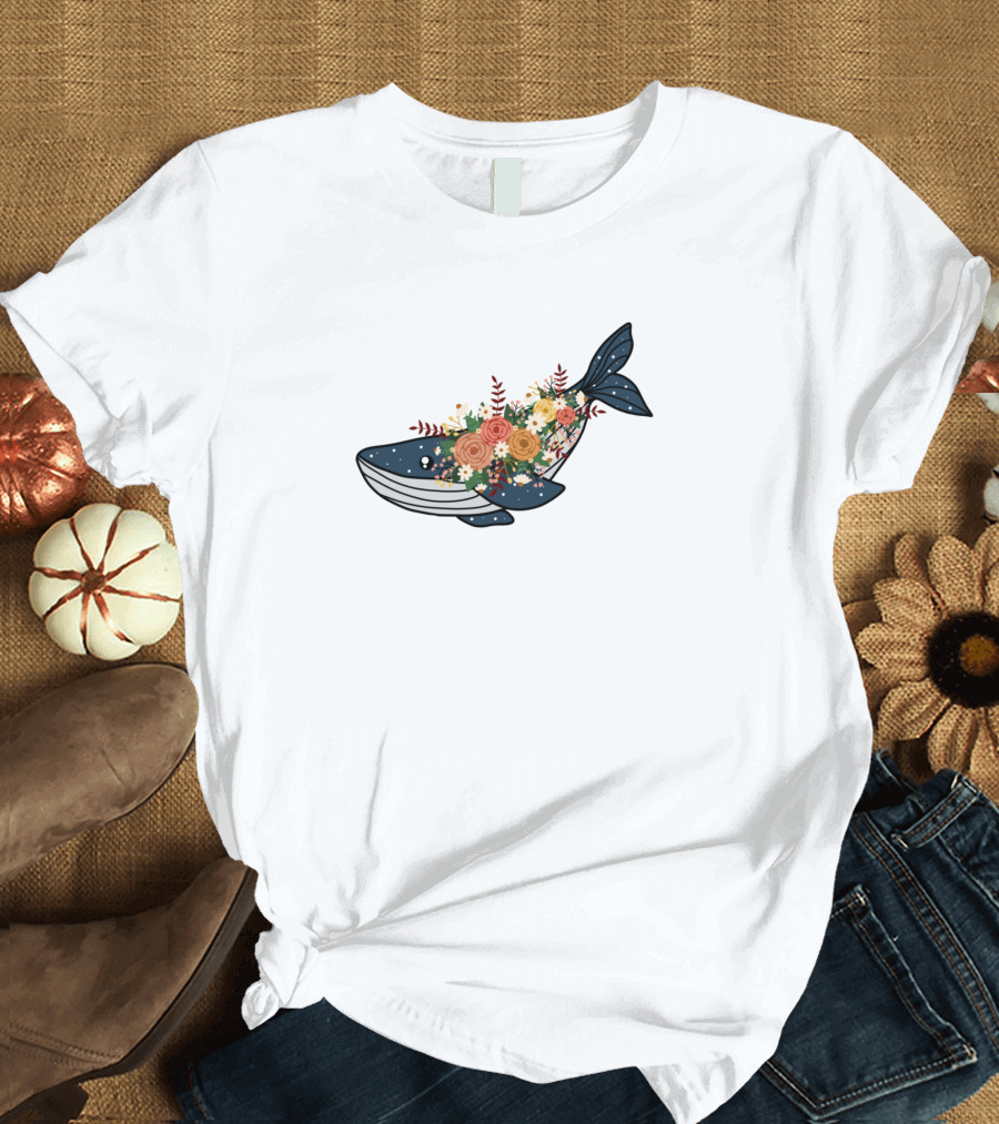 Whale With Colorful Floral Bouquet T-Shirt