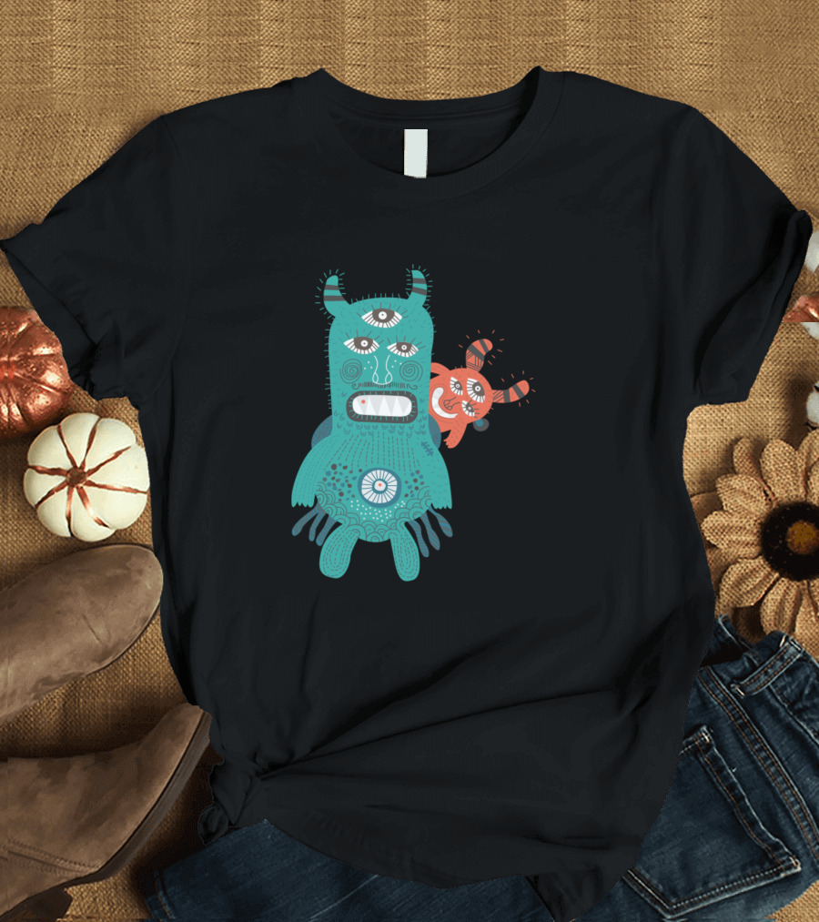 Two Monster Three-Eyed Creature with Orange Companion T-Shirt