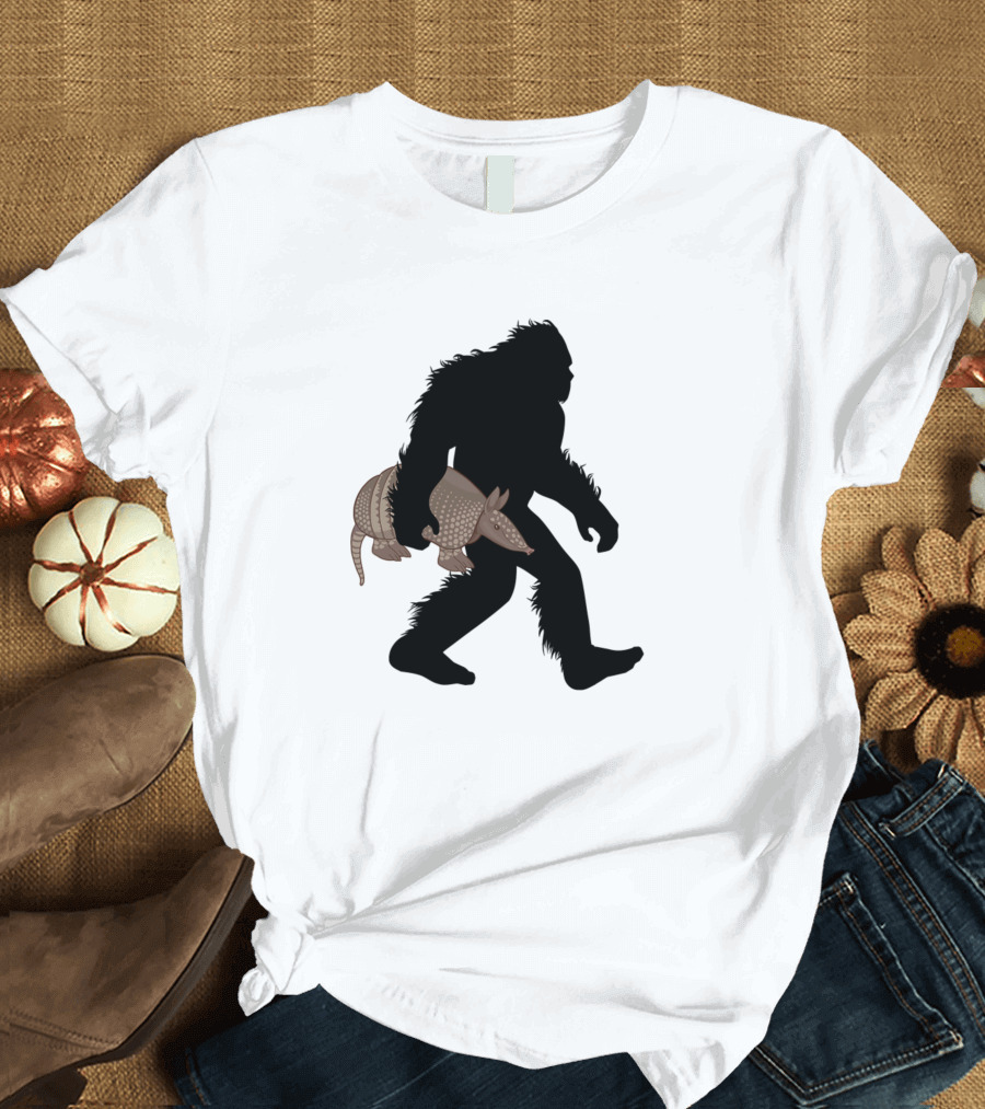 Bigfoot Carrying Armadillo Silhouette Cryptid Sasquatch T-Shirt