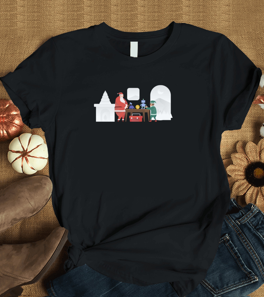 Santa and Elf Workshop Christmas House New Year T-Shirt