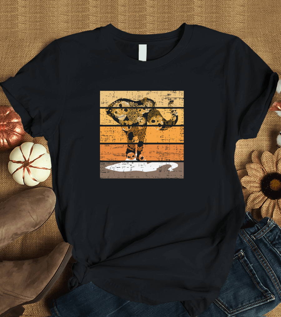 Day Of Dead Sugar Skull Elephant Sunset Stripes Retro T-Shirt