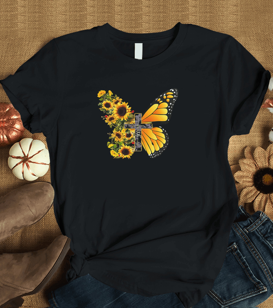 Faith Sunflower Butterfly Cross Fusion T-Shirt