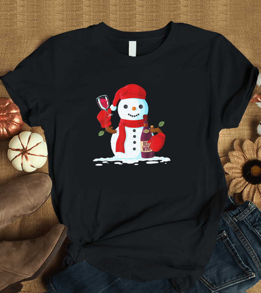 Funny Snowman Christmas Red Wine Glass Holiday Drinkin T-Shirt
