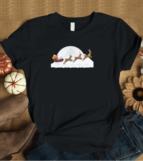 T-Shirt: Ho Ho Ho Christmas Ho Ho Santa Sleigh Reindeer Snow Scene T-Shirt Ho Ho Ho Christmas Ho Ho Santa Sleigh Reindeer Snow Scene T-Shirt