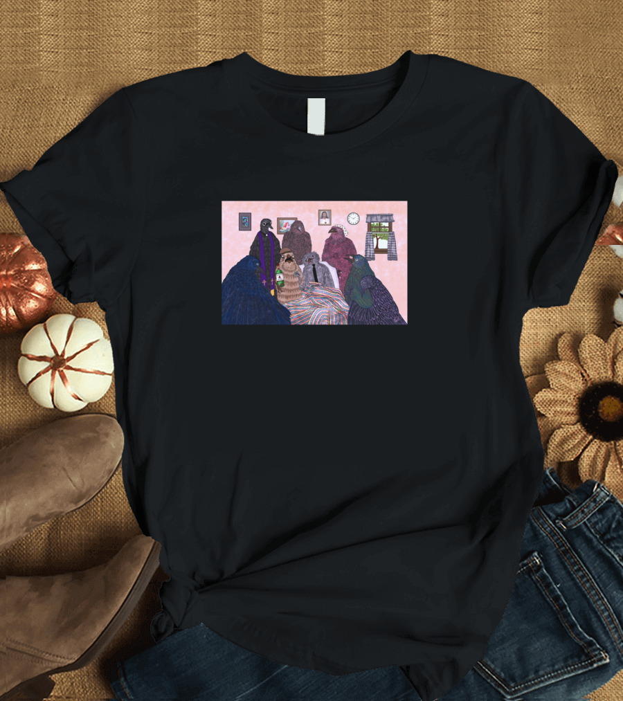 Irish Wake Gathering Ravens in Mourning Room T-Shirt