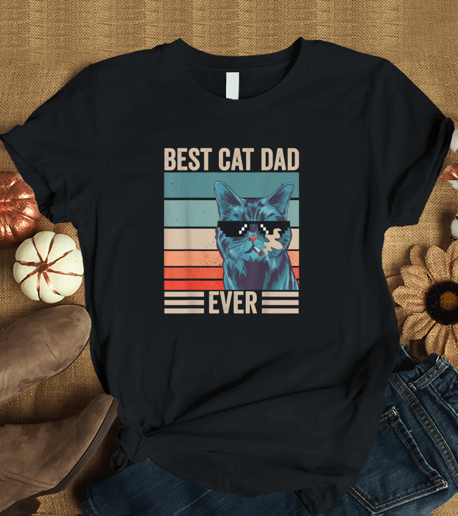 Best Cat Dad Ever Sunglasses Retro Father's Day Fars Day T-Shirt